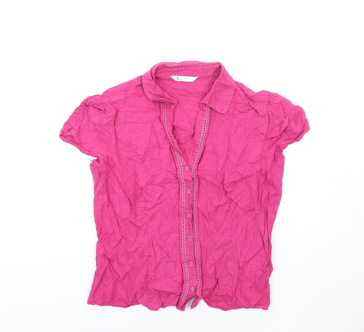 BHS Womens Pink Linen Basic Button-Up Size 18 Collared