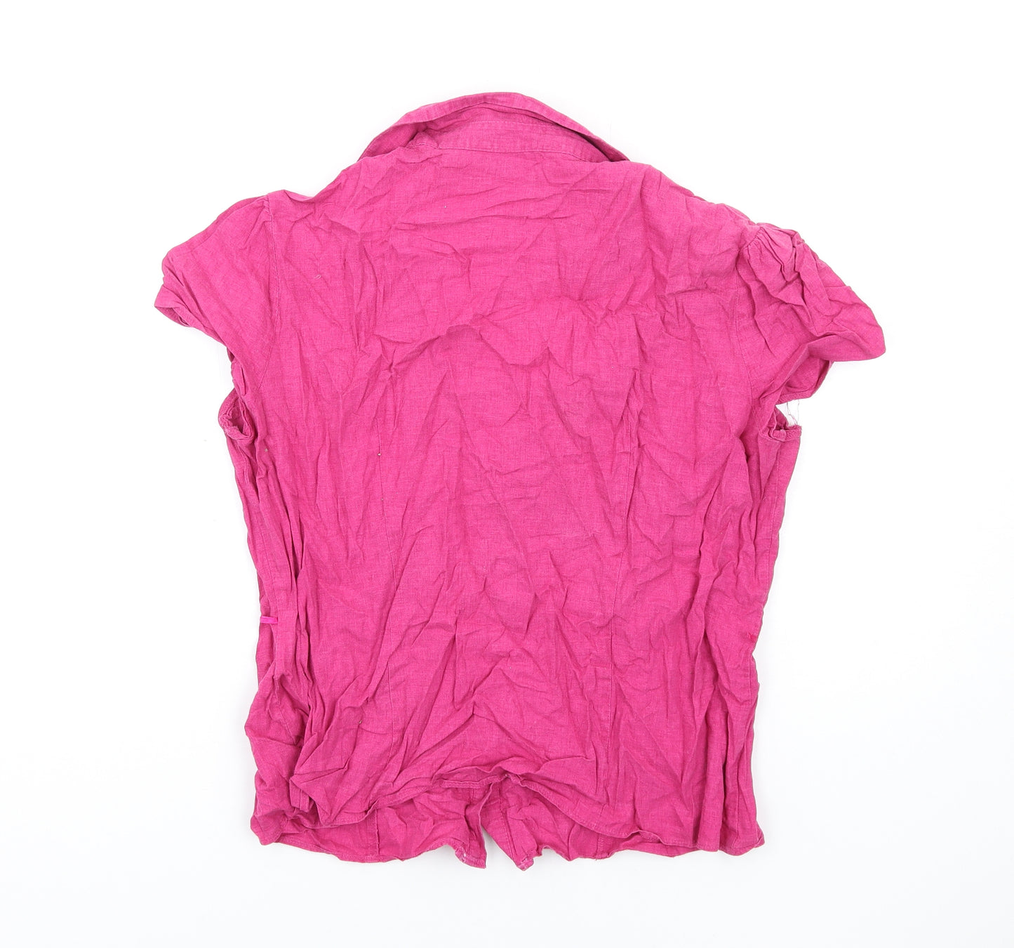 BHS Womens Pink Linen Basic Button-Up Size 18 Collared