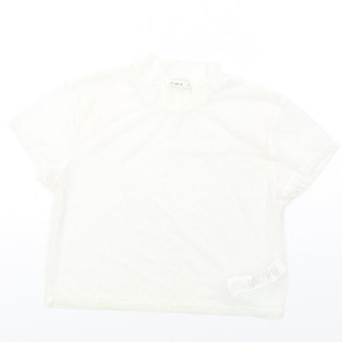 Cotton On Womens Ivory Polyester Cropped T-Shirt Size L Mock Neck