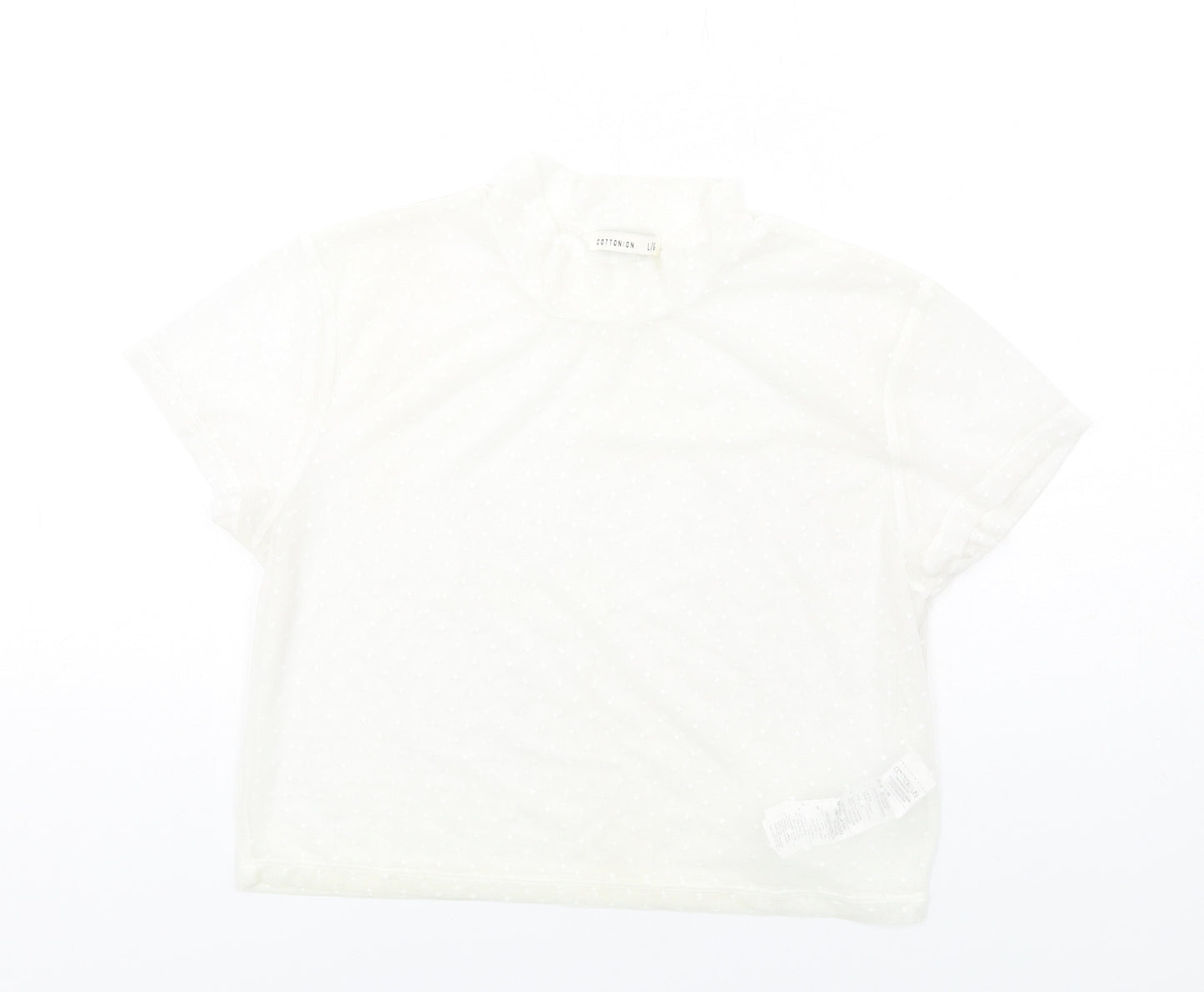 Cotton On Womens Ivory Polyester Cropped T-Shirt Size L Mock Neck