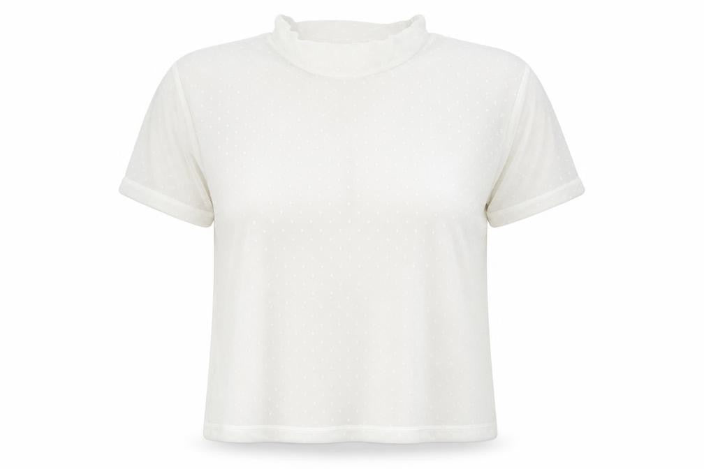 Cotton On Womens Ivory Polyester Cropped T-Shirt Size L Mock Neck