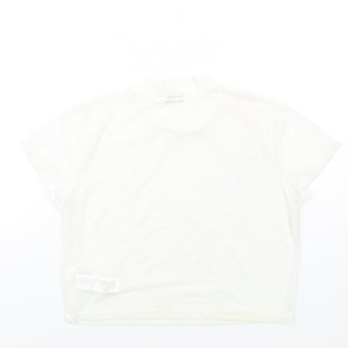 Cotton On Womens Ivory Polyester Cropped T-Shirt Size L Mock Neck