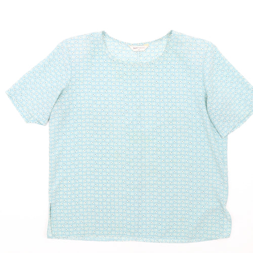 Bonmarché Womens Blue Geometric Polyester Basic T-Shirt Size 16 Round Neck