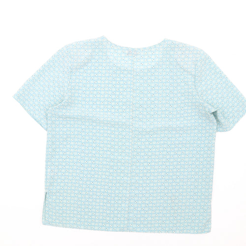 Bonmarché Womens Blue Geometric Polyester Basic T-Shirt Size 16 Round Neck