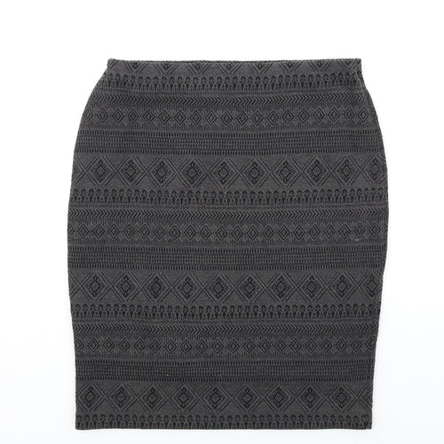 Marks and Spencer Womens Grey Geometric Polyester Straight & Pencil Skirt Size 16