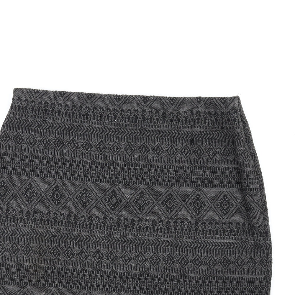 Marks and Spencer Womens Grey Geometric Polyester Straight & Pencil Skirt Size 16