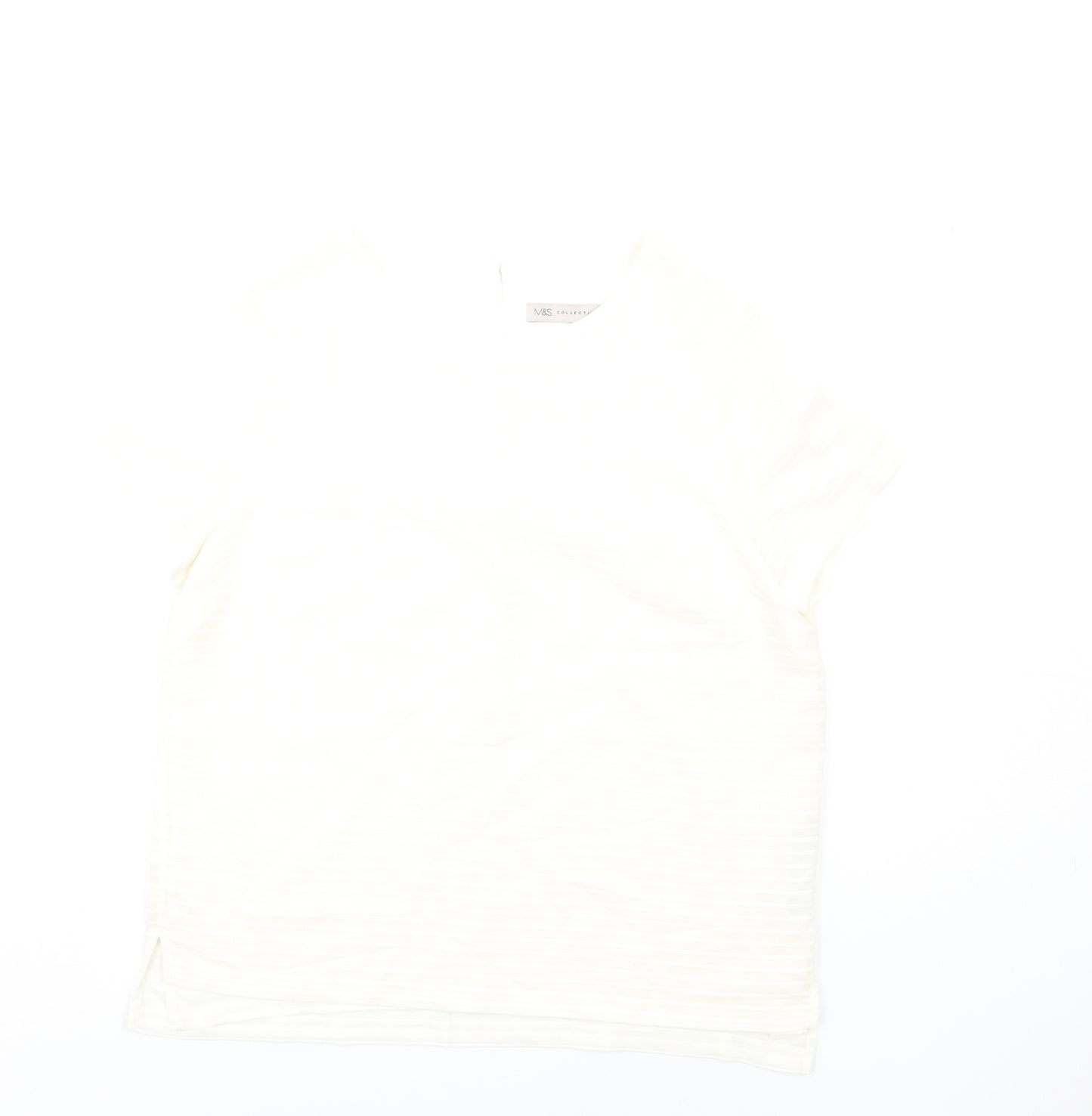 Marks and Spencer Womens Ivory Polyester Basic T-Shirt Size 12 Round Neck