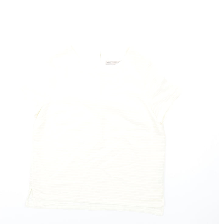Marks and Spencer Womens Ivory Polyester Basic T-Shirt Size 12 Round Neck