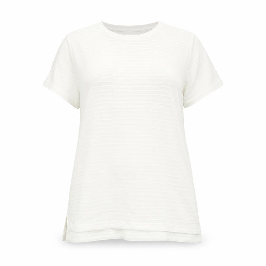 Front view of Marks & Spencer women’s ivory polyester basic t-shirt, size UK 12, round neck