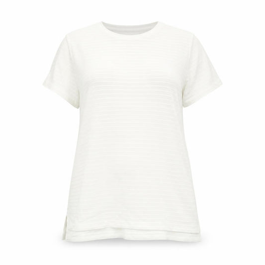 Front view of Marks & Spencer women’s ivory polyester basic t-shirt, size UK 12, round neck