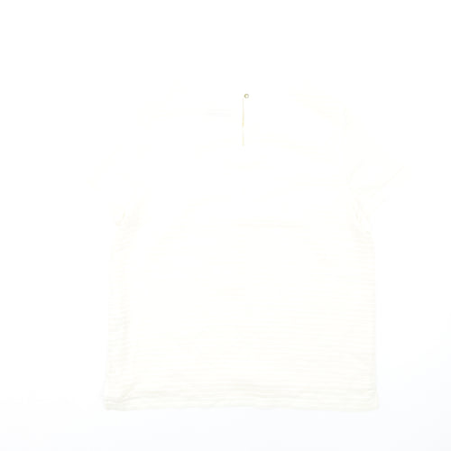Marks and Spencer Womens Ivory Polyester Basic T-Shirt Size 12 Round Neck