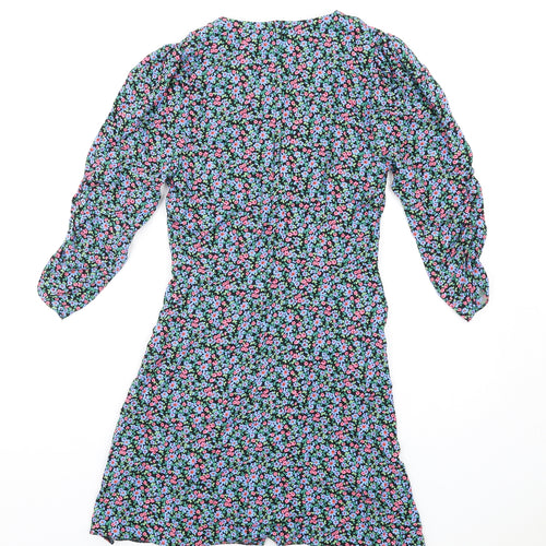 New Look Womens Multicoloured Floral Viscose A-Line Size 10 V-Neck Zip