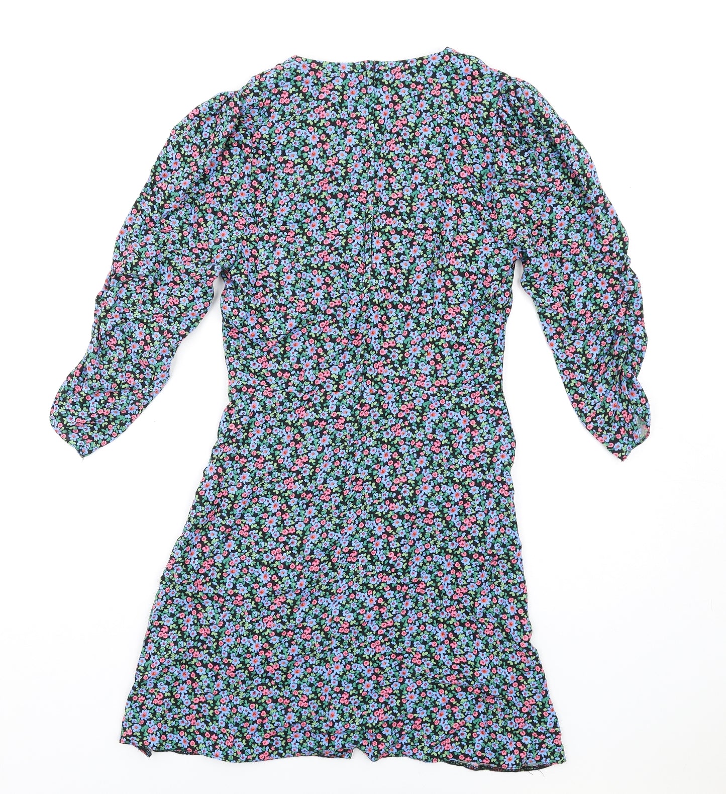 New Look Womens Multicoloured Floral Viscose A-Line Size 10 V-Neck Zip
