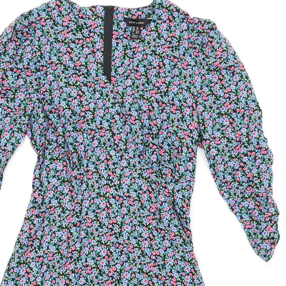 New Look Womens Multicoloured Floral Viscose A-Line Size 10 V-Neck Zip