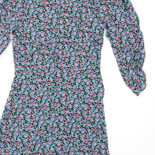 New Look Womens Multicoloured Floral Viscose A-Line Size 10 V-Neck Zip