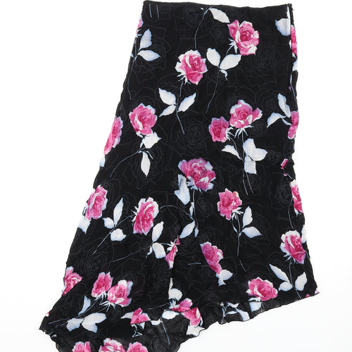 Ivano Boni Womens Black Floral Polyester A-Line Skirt Size 18 Zip