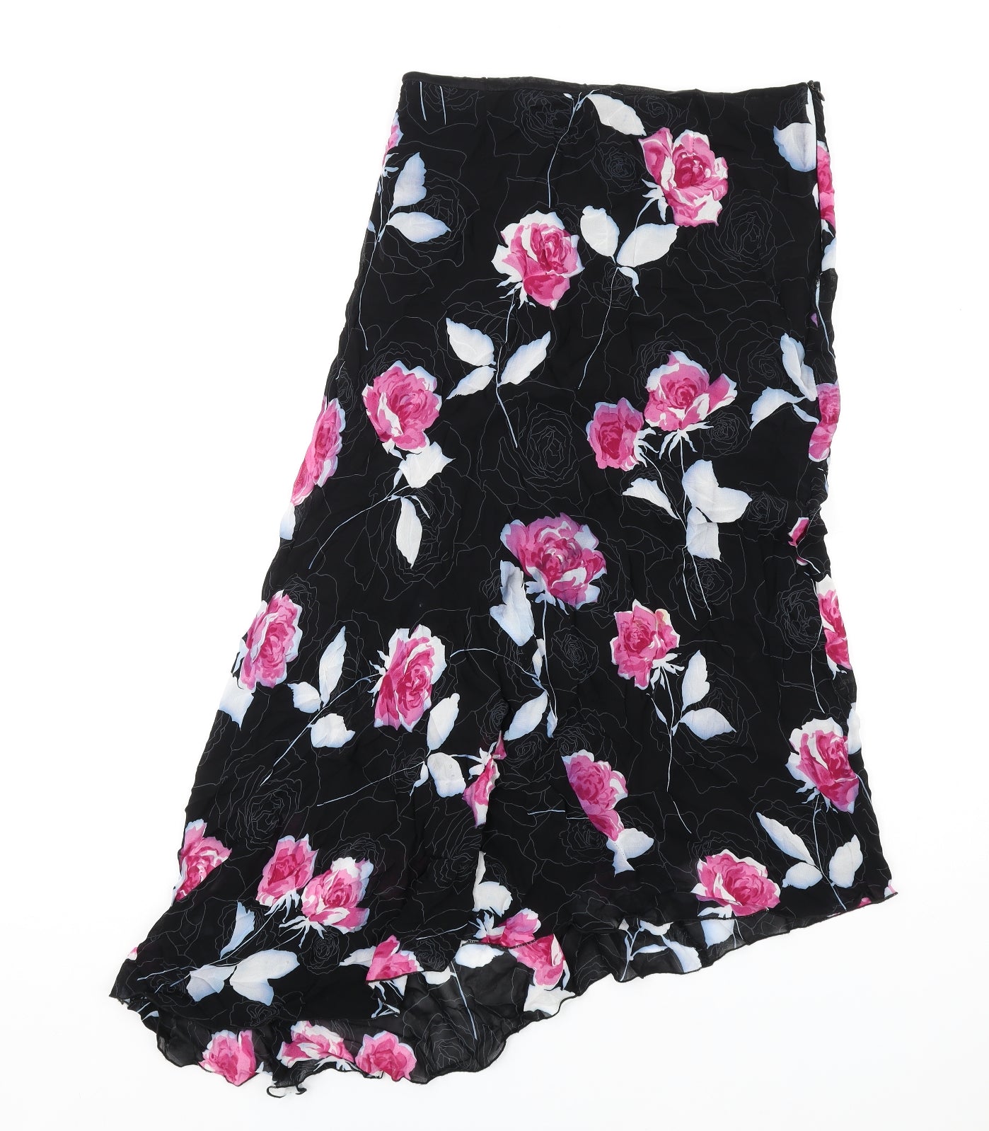 Ivano Boni Womens Black Floral Polyester A-Line Skirt Size 18 Zip