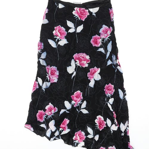 Ivano Boni Womens Black Floral Polyester A-Line Skirt Size 18 Zip