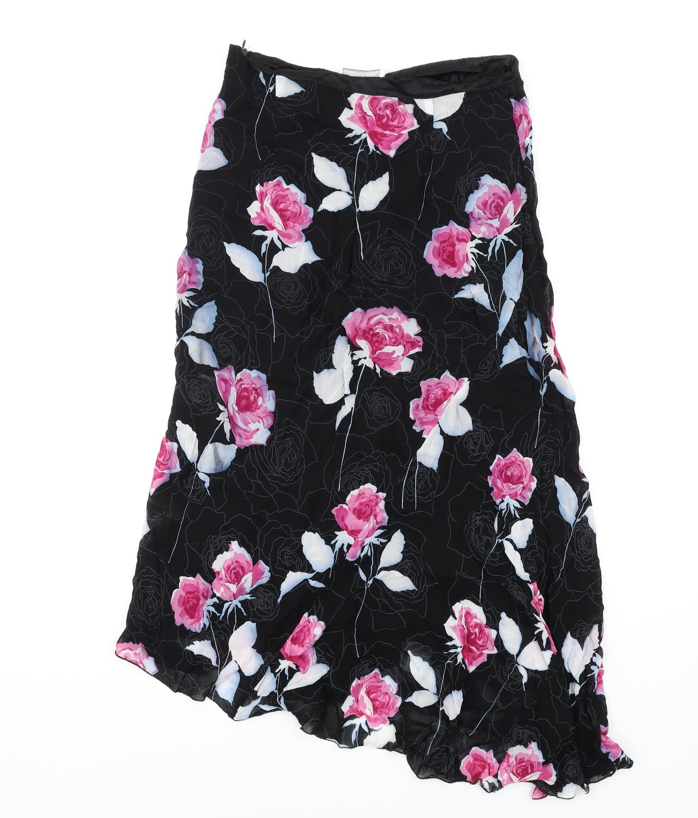 Ivano Boni Womens Black Floral Polyester A-Line Skirt Size 18 Zip