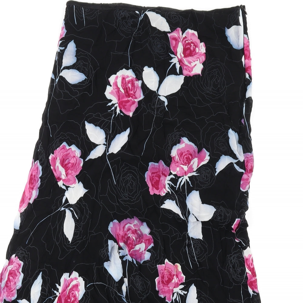 Ivano Boni Womens Black Floral Polyester A-Line Skirt Size 18 Zip