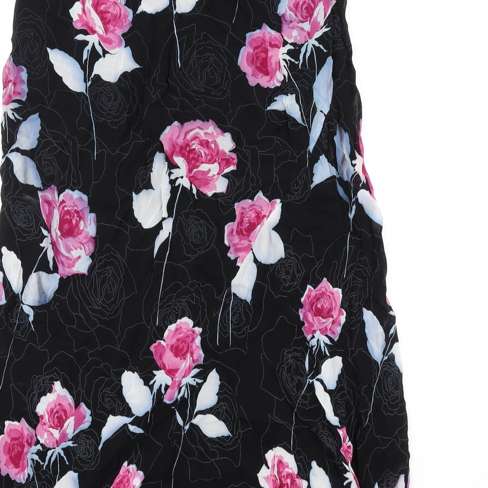 Ivano Boni Womens Black Floral Polyester A-Line Skirt Size 18 Zip