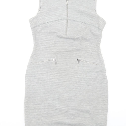 Episode Womens Grey Polyester Pencil Dress Size 8 Round Neck Zip
