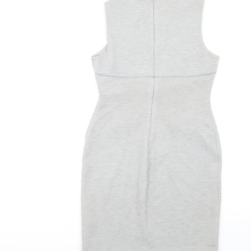Episode Womens Grey Polyester Pencil Dress Size 8 Round Neck Zip