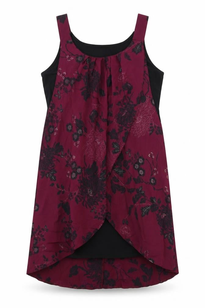 Front view of K&D London women’s purple floral polyester a-line, size UK 12, round neck pullover