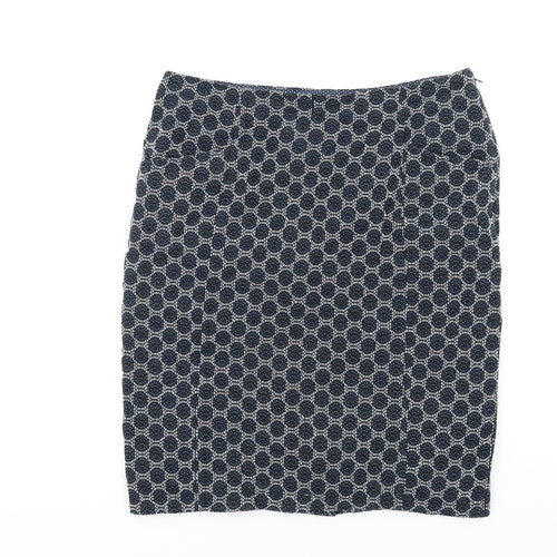 White Stuff Womens Blue Geometric Cotton Straight & Pencil Skirt Size 12 Zip