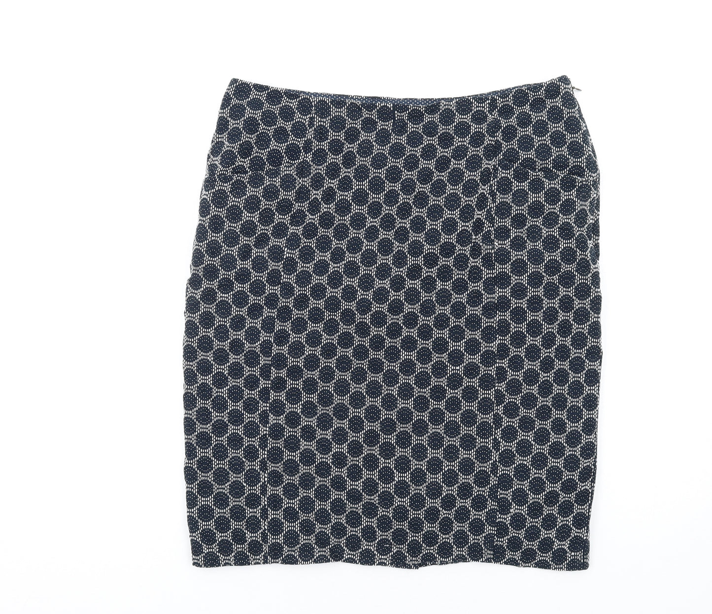 White Stuff Womens Blue Geometric Cotton Straight & Pencil Skirt Size 12 Zip