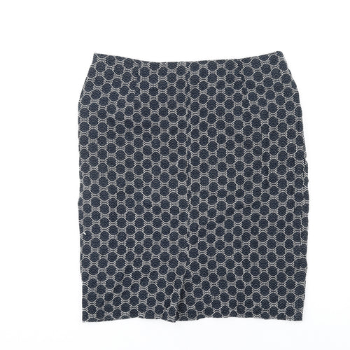 White Stuff Womens Blue Geometric Cotton Straight & Pencil Skirt Size 12 Zip