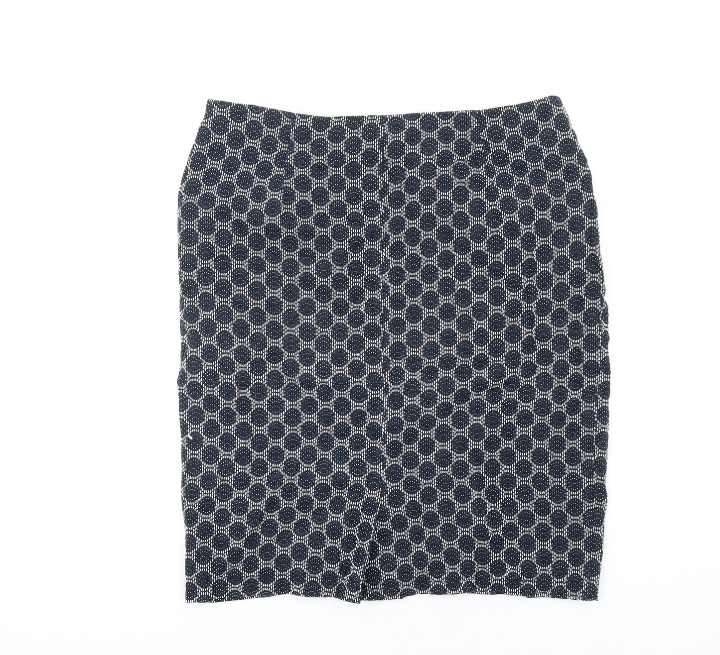 White Stuff Womens Blue Geometric Cotton Straight & Pencil Skirt Size 12 Zip