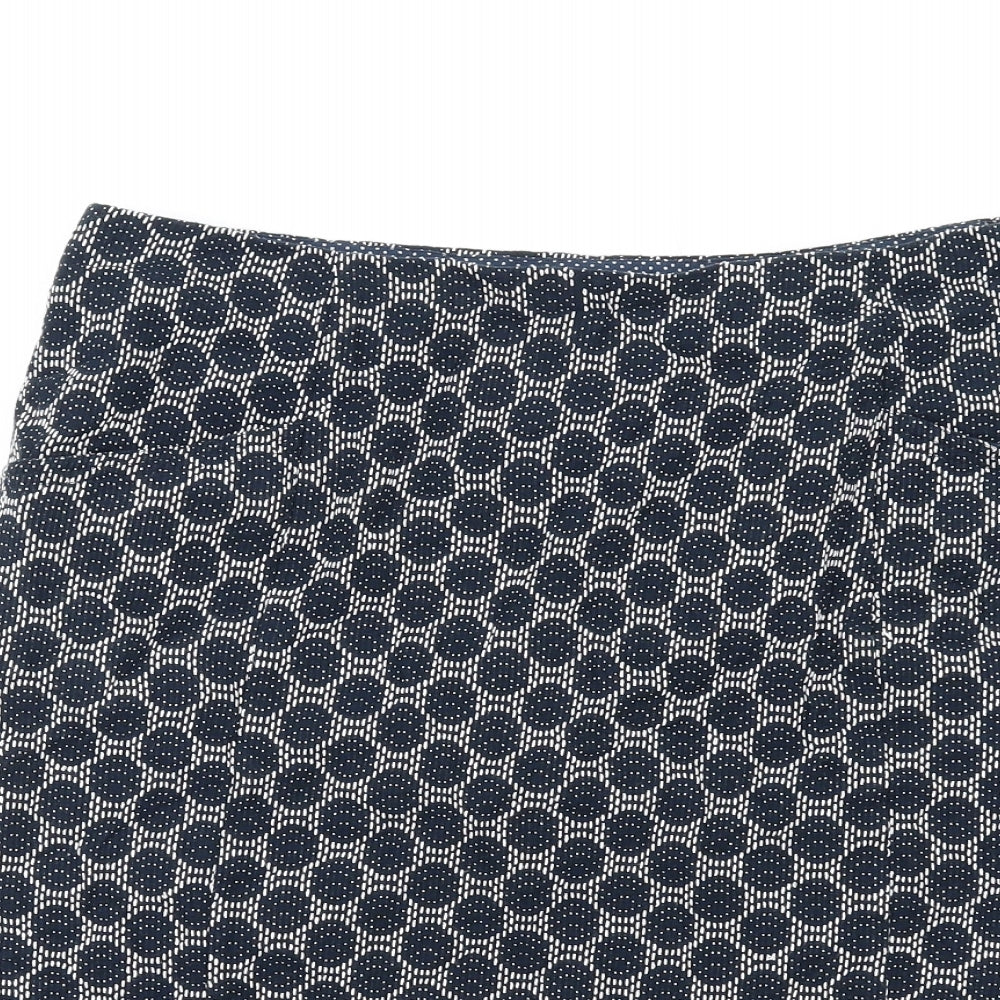 White Stuff Womens Blue Geometric Cotton Straight & Pencil Skirt Size 12 Zip