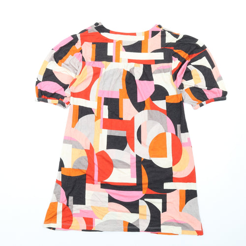 Accessorize Womens Multicoloured Geometric Viscose A-Line Size 10 Square Neck Pullover - Beaded Neckline
