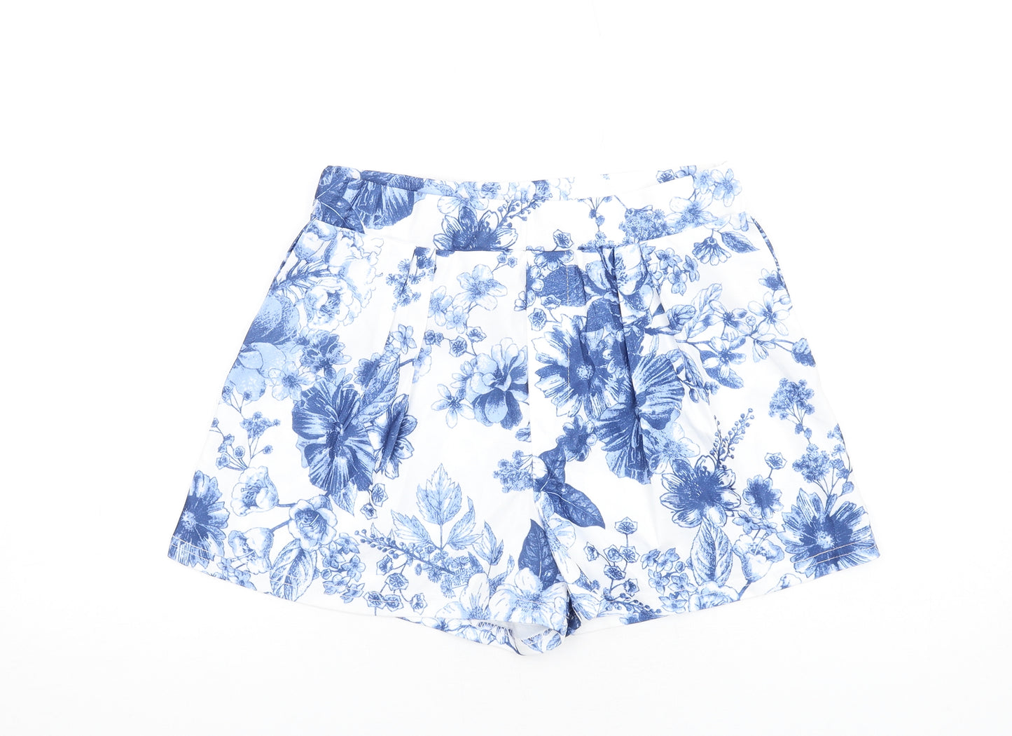 Boohoo Womens Blue Floral Polyester Basic Shorts Size 14 Regular Pull On