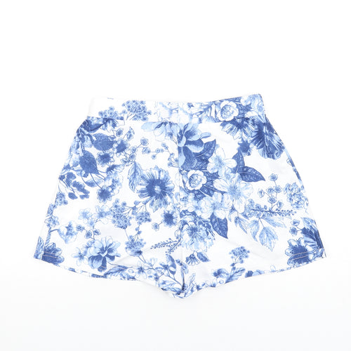 Boohoo Womens Blue Floral Polyester Basic Shorts Size 14 Regular Pull On