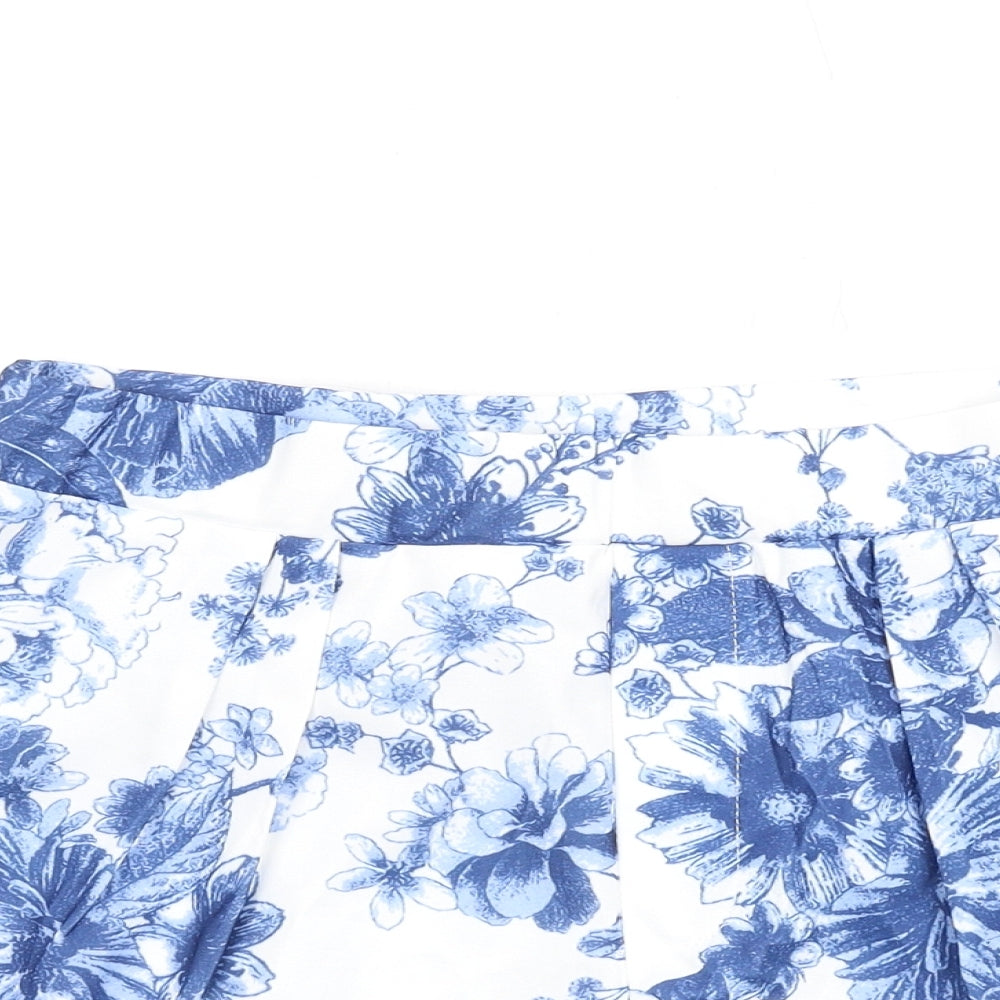 Boohoo Womens Blue Floral Polyester Basic Shorts Size 14 Regular Pull On
