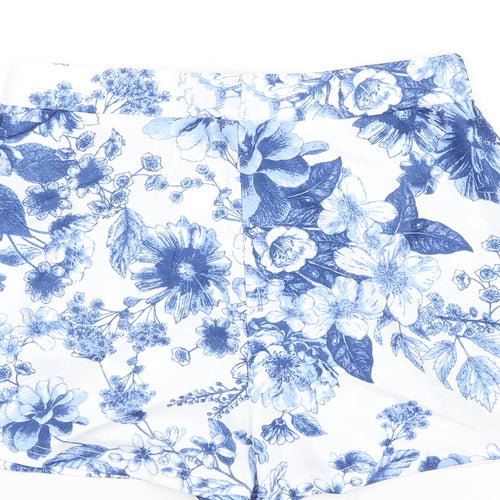 Boohoo Womens Blue Floral Polyester Basic Shorts Size 14 Regular Pull On