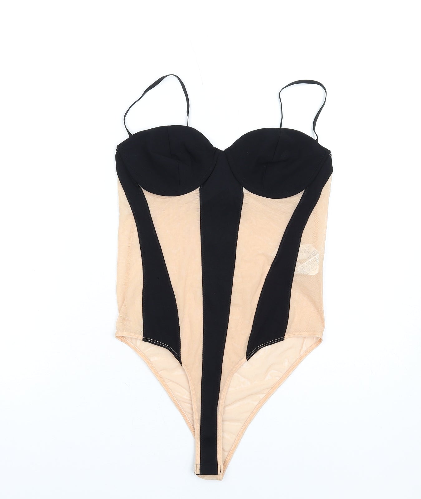 Zara Womens Beige Polyester Bodysuit One-Piece Size M Snap