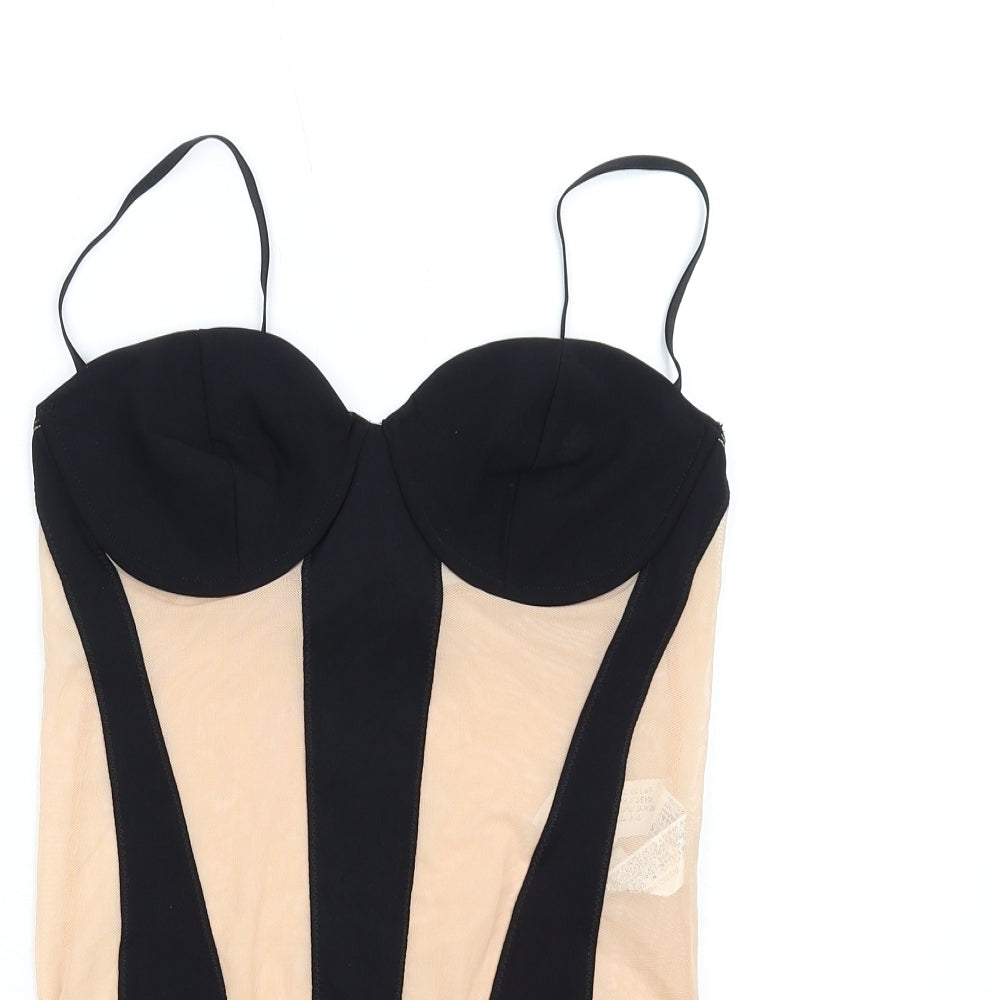 Zara Womens Beige Polyester Bodysuit One-Piece Size M Snap