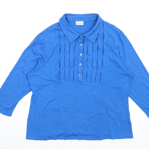 Roman Womens Blue Viscose Basic T-Shirt Size 18 Collared