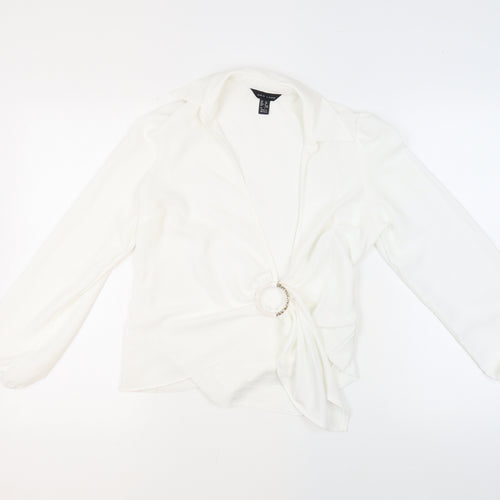 New Look Womens Ivory Polyester Basic Blouse Size 10 Collared - Ring Detail