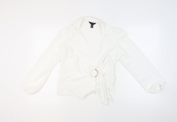 New Look Womens Ivory Polyester Basic Blouse Size 10 Collared - Ring Detail