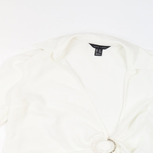 New Look Womens Ivory Polyester Basic Blouse Size 10 Collared - Ring Detail