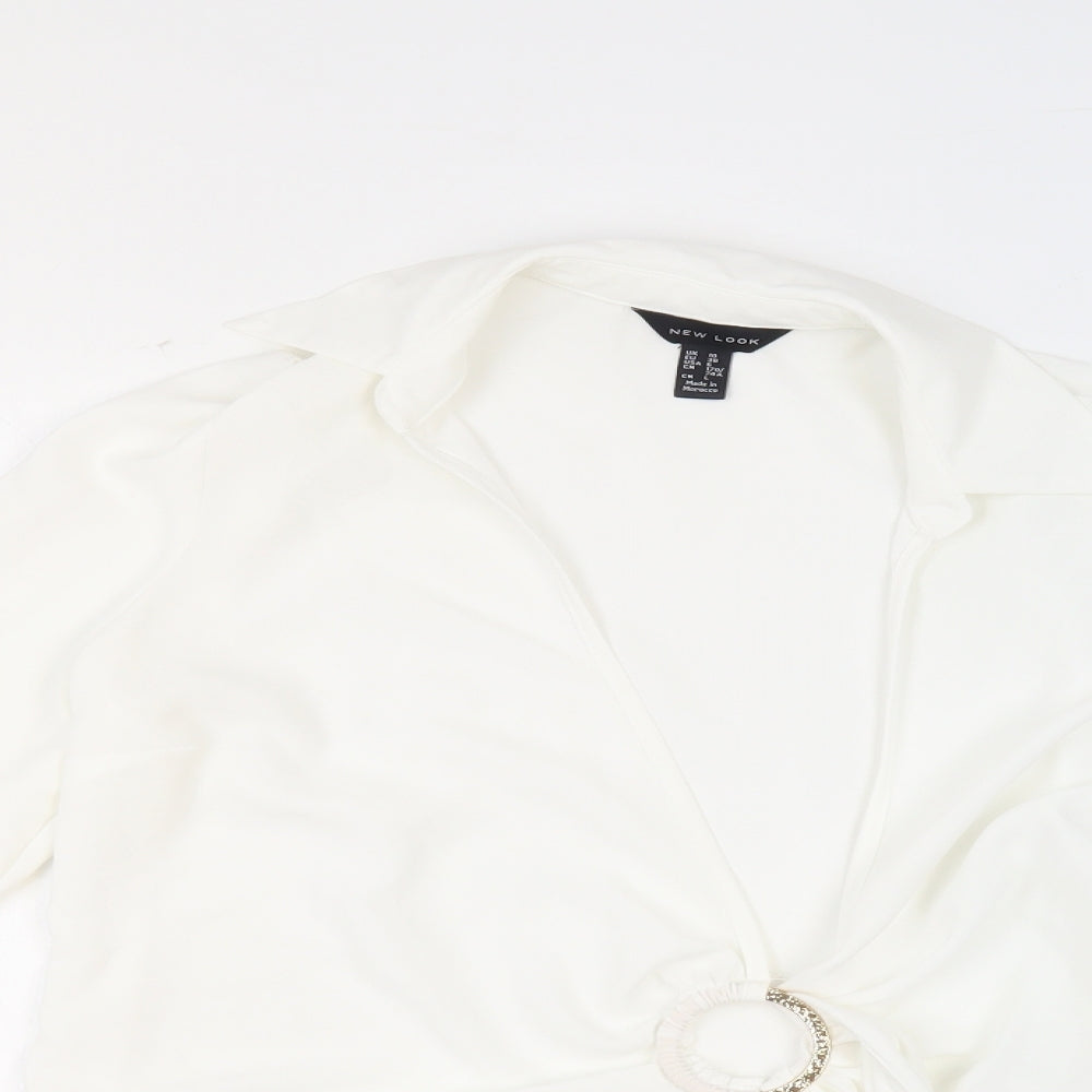 New Look Womens Ivory Polyester Basic Blouse Size 10 Collared - Ring Detail