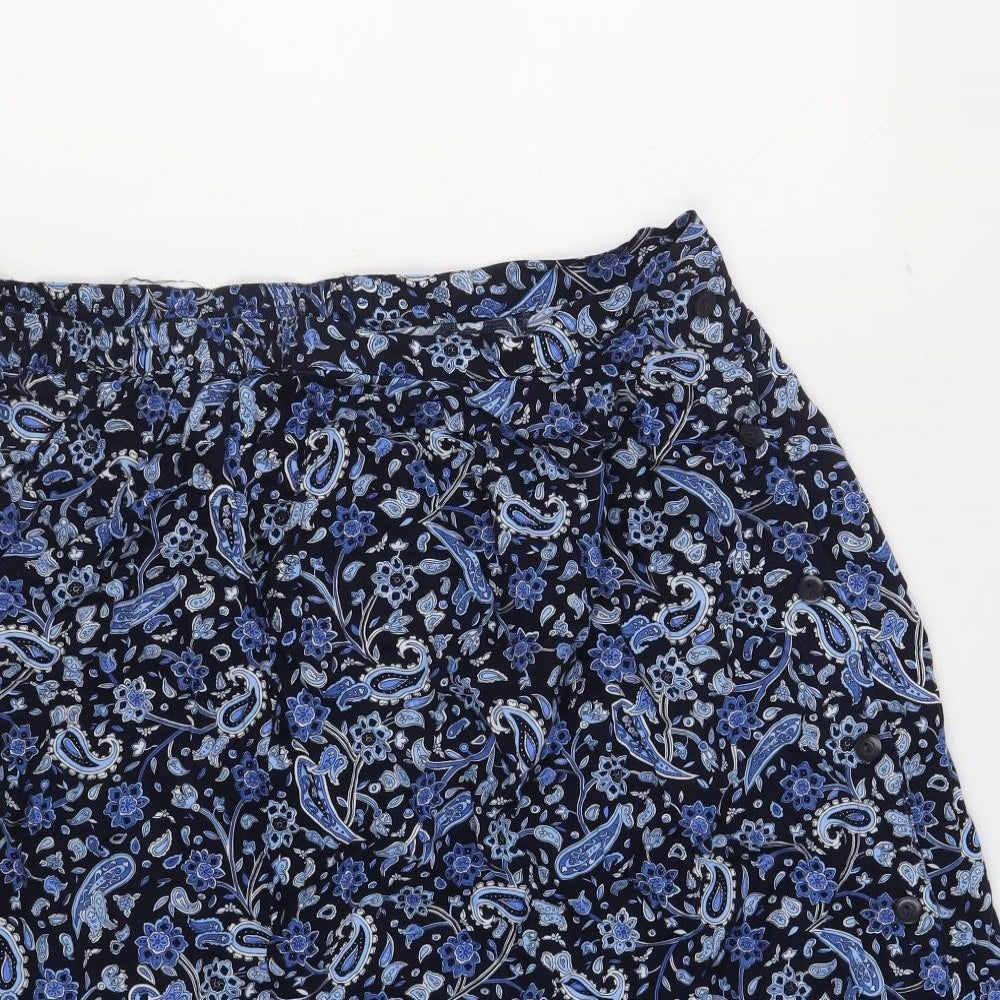 EWM Womens Blue Floral Viscose A-Line Skirt Size 18 - Pockets Elasticated Waist