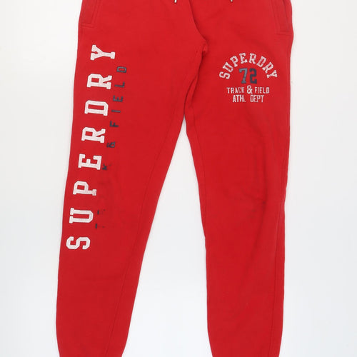Superdry Womens Red Cotton Jogger Trousers Size 10 L23 in Regular Drawstring - Logo