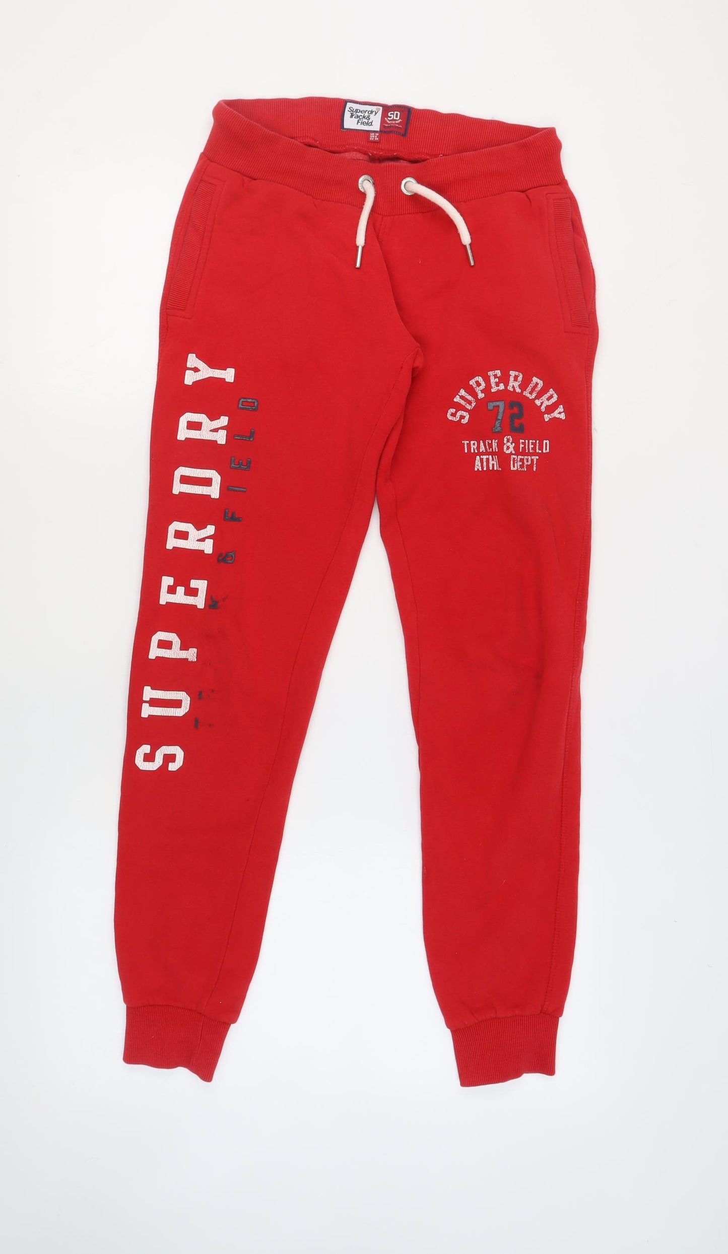 Superdry Womens Red Cotton Jogger Trousers Size 10 L23 in Regular Drawstring - Logo