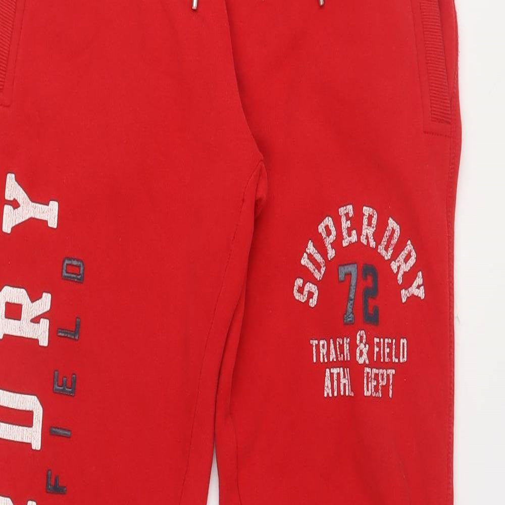 Superdry Womens Red Cotton Jogger Trousers Size 10 L23 in Regular Drawstring - Logo