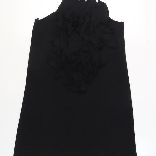 NEXT Womens Black Viscose Tank Dress Size 10 Round Neck Pullover - Frills Adjustable Straps